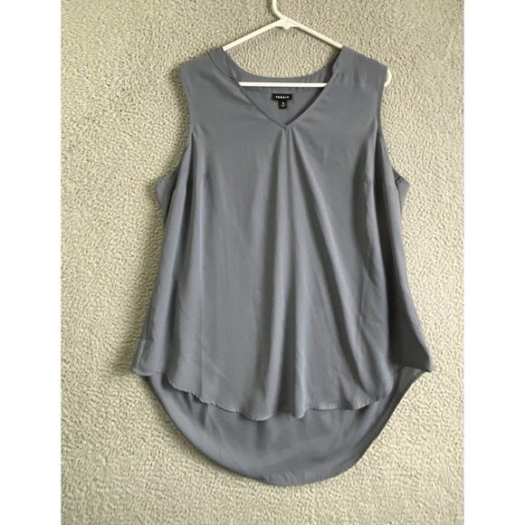 Torrid Shirt Women 0 /L Blue Gray Chiffon Sleeveless High Low Blouse - Picture 1 of 9